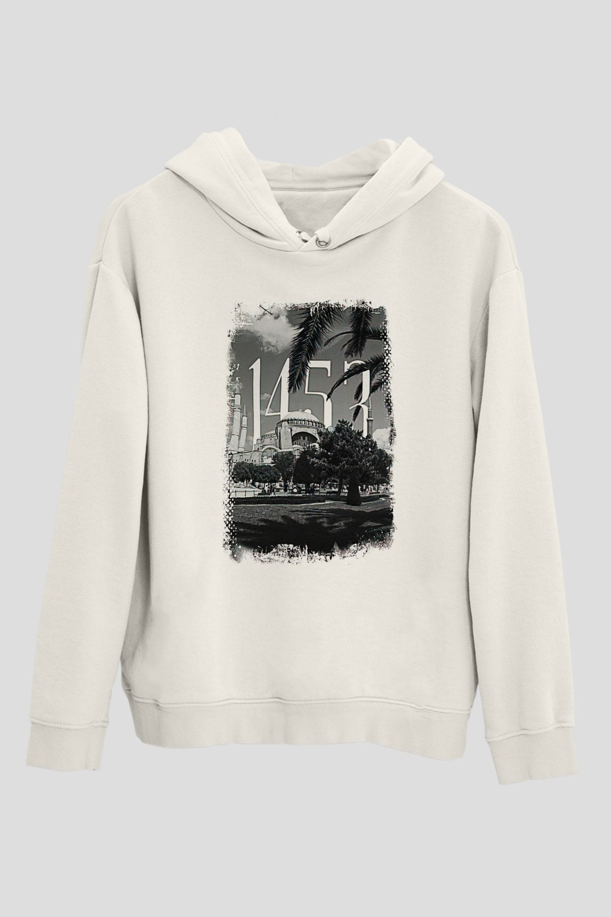 1453 Baskılı Beyaz Unisex Hoodie