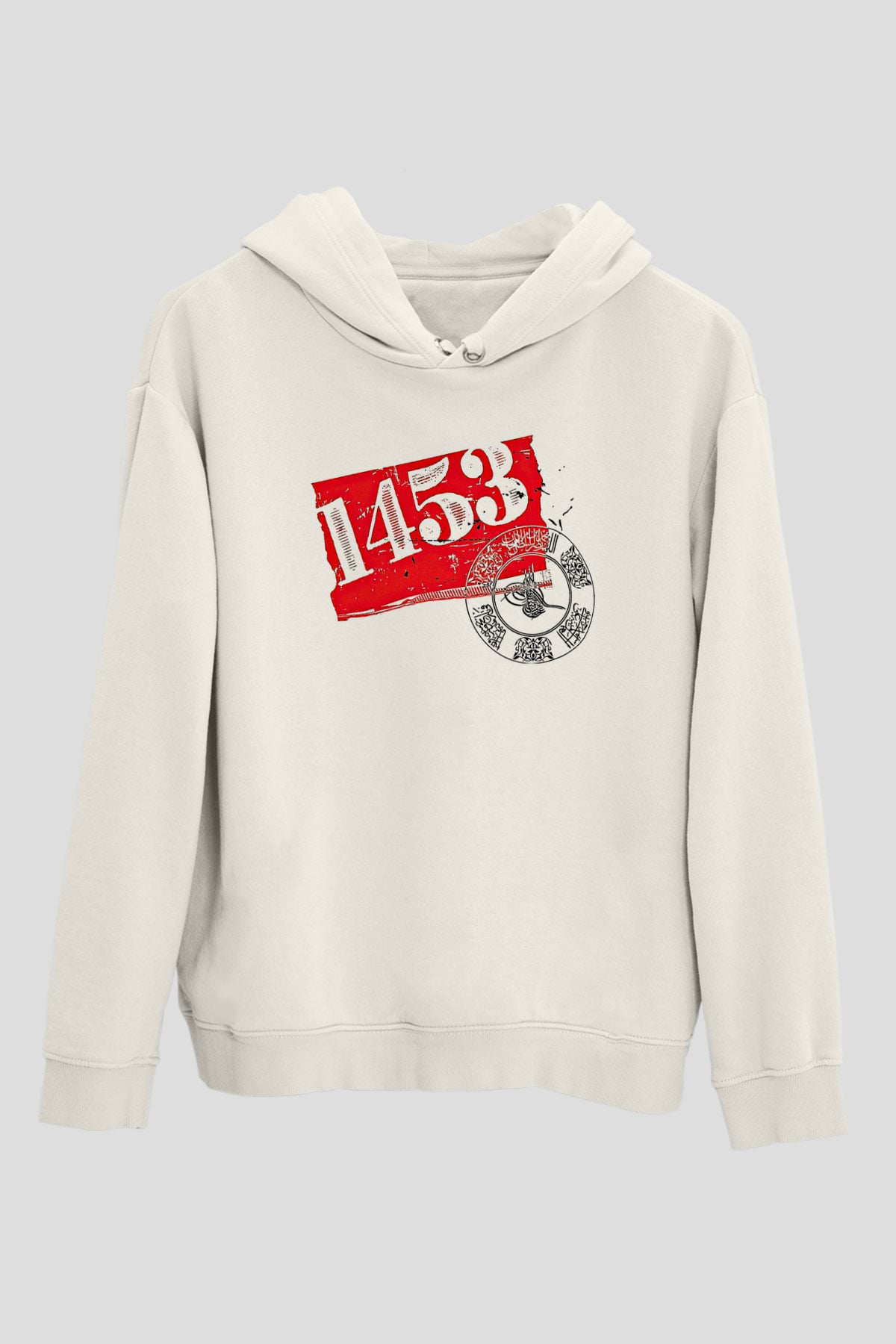 1453 Baskılı Beyaz Unisex Hoodie