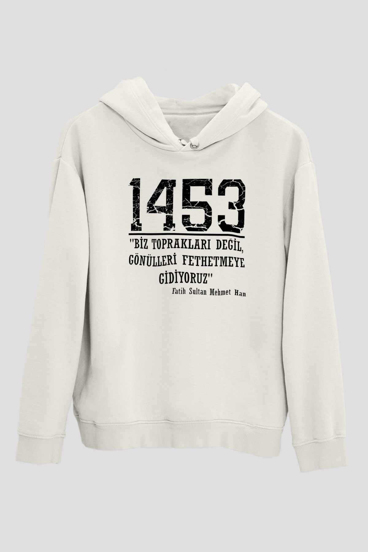 1453 Baskılı Beyaz Unisex Hoodie
