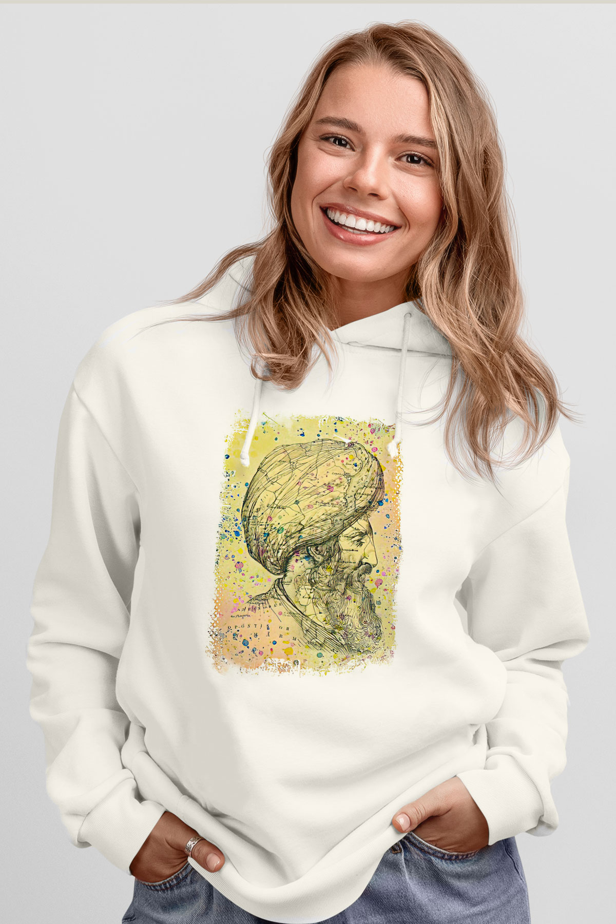 1453 Baskılı Beyaz Unisex Hoodie