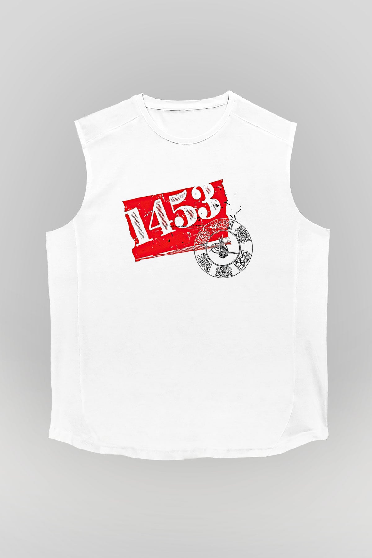 1453 Baskılı Beyaz Unisex Kolsuz Tişört - Tshirt