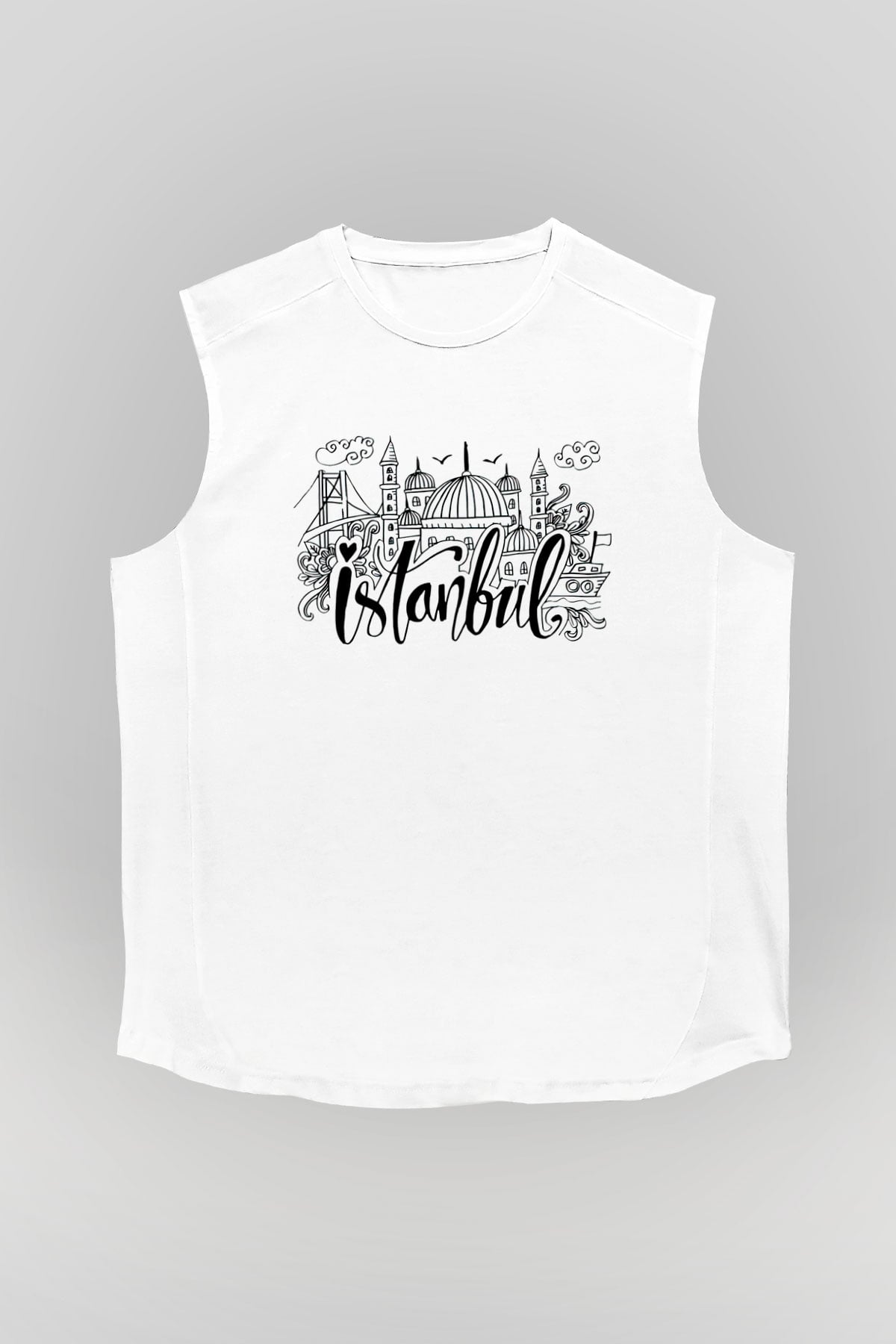 1453 Baskılı Beyaz Unisex Kolsuz Tişört - Tshirt