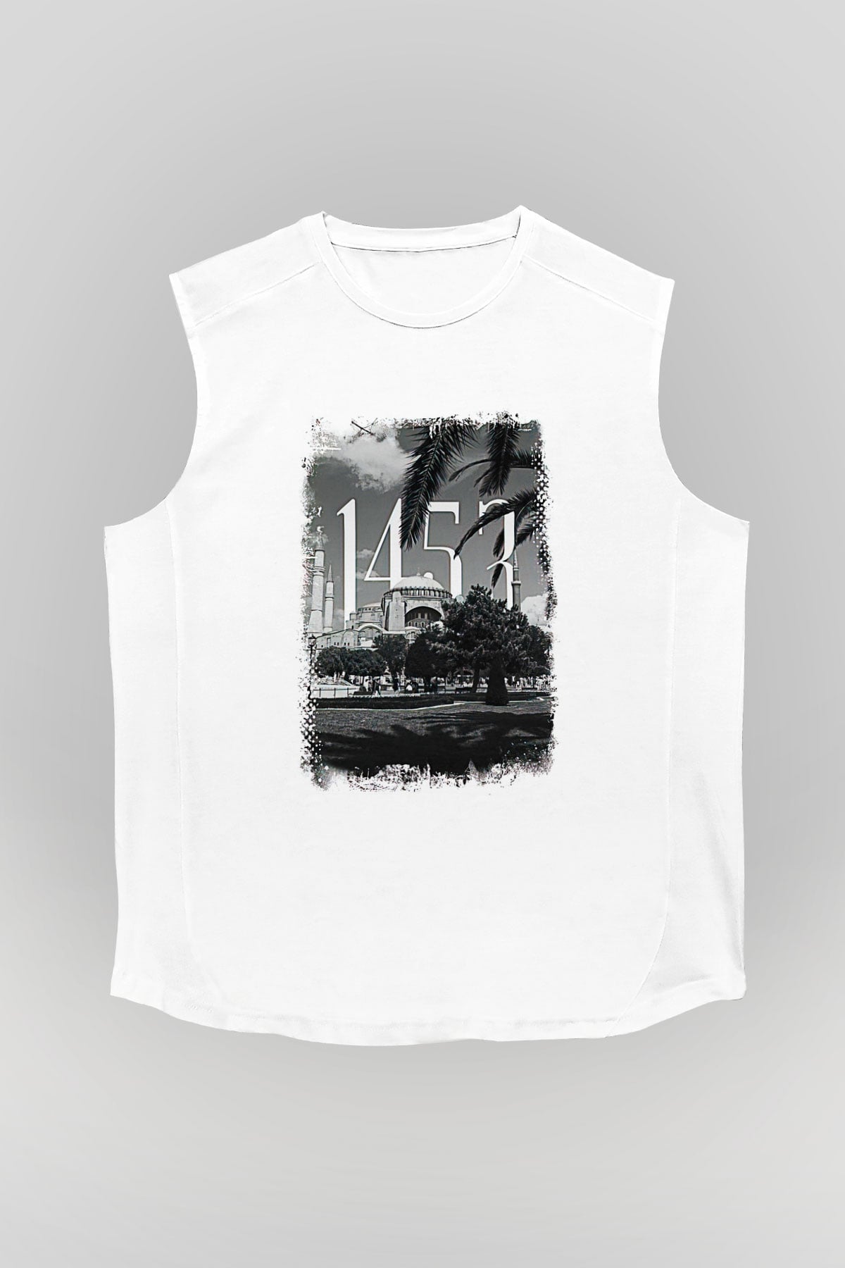 1453 Baskılı Beyaz Unisex Kolsuz Tişört - Tshirt