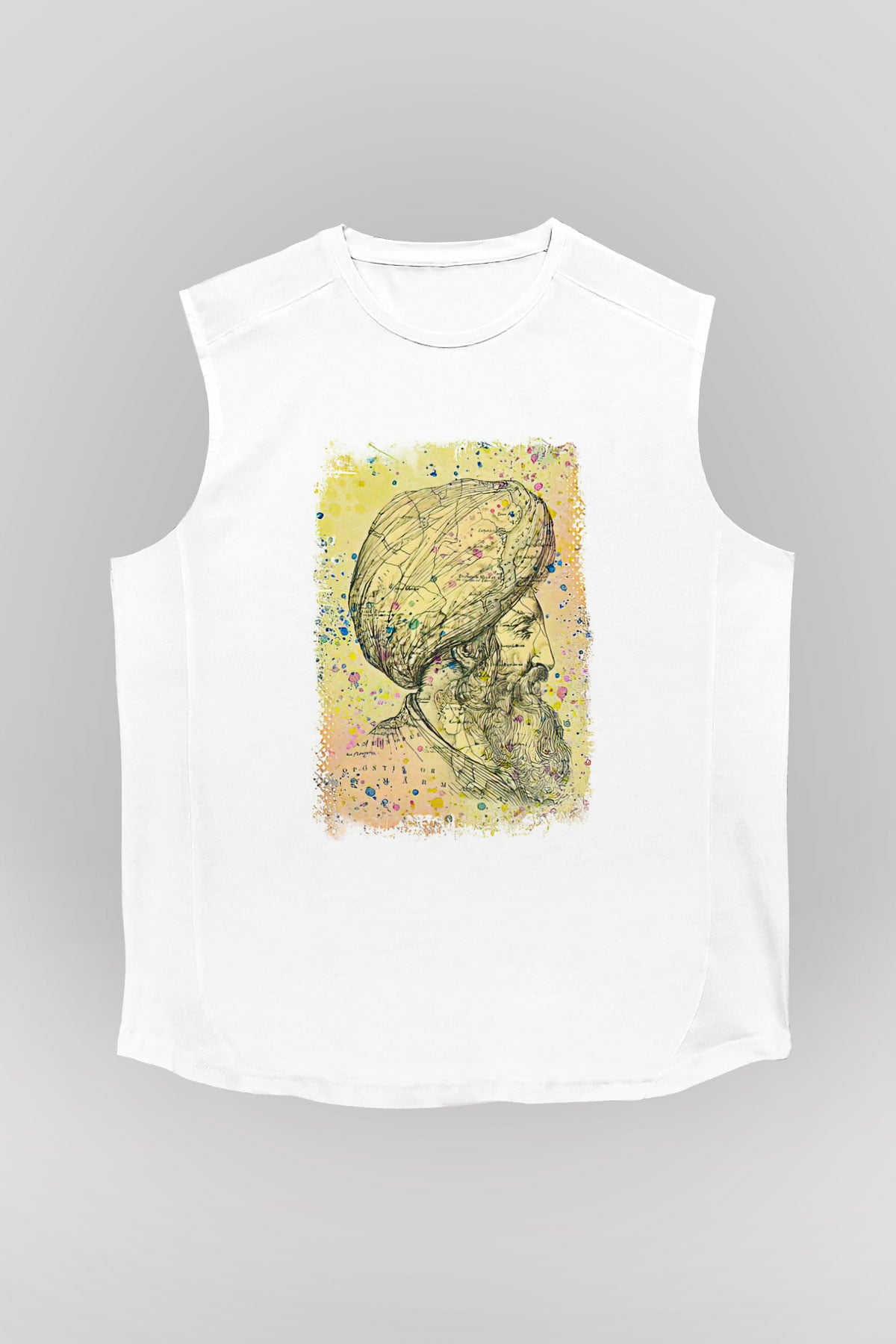 1453 Baskılı Beyaz Unisex Kolsuz Tişört - Tshirt