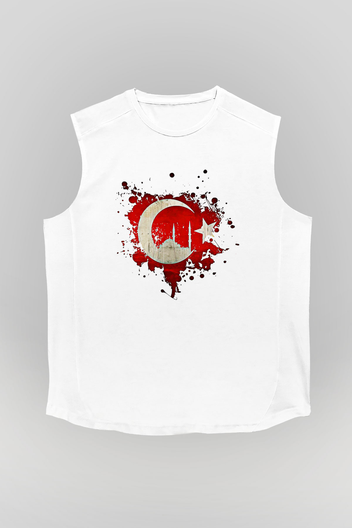 1453 Baskılı Beyaz Unisex Kolsuz Tişört - Tshirt