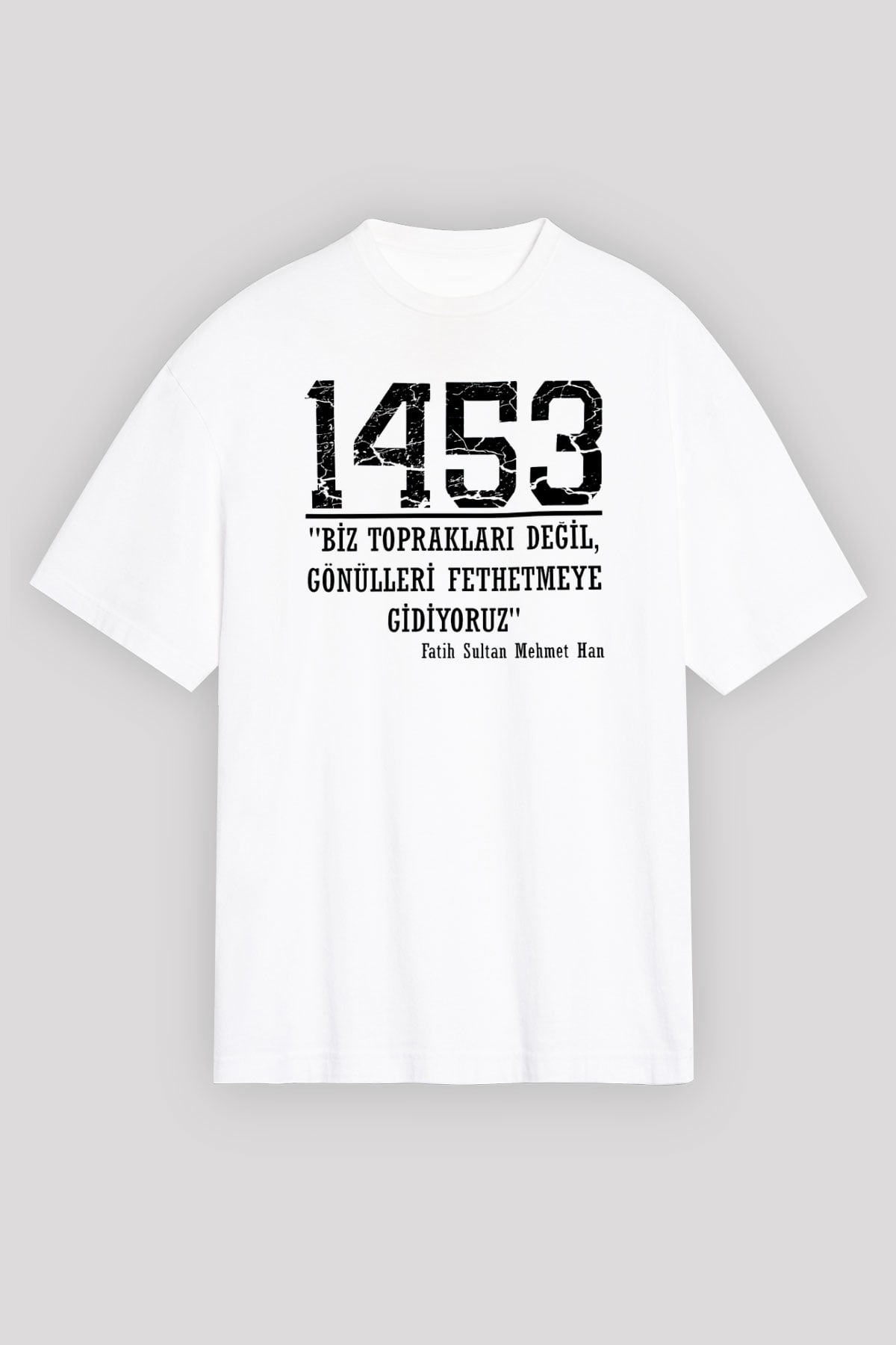 1453 Baskılı Beyaz Unisex Oversize Tişört - Tshirt