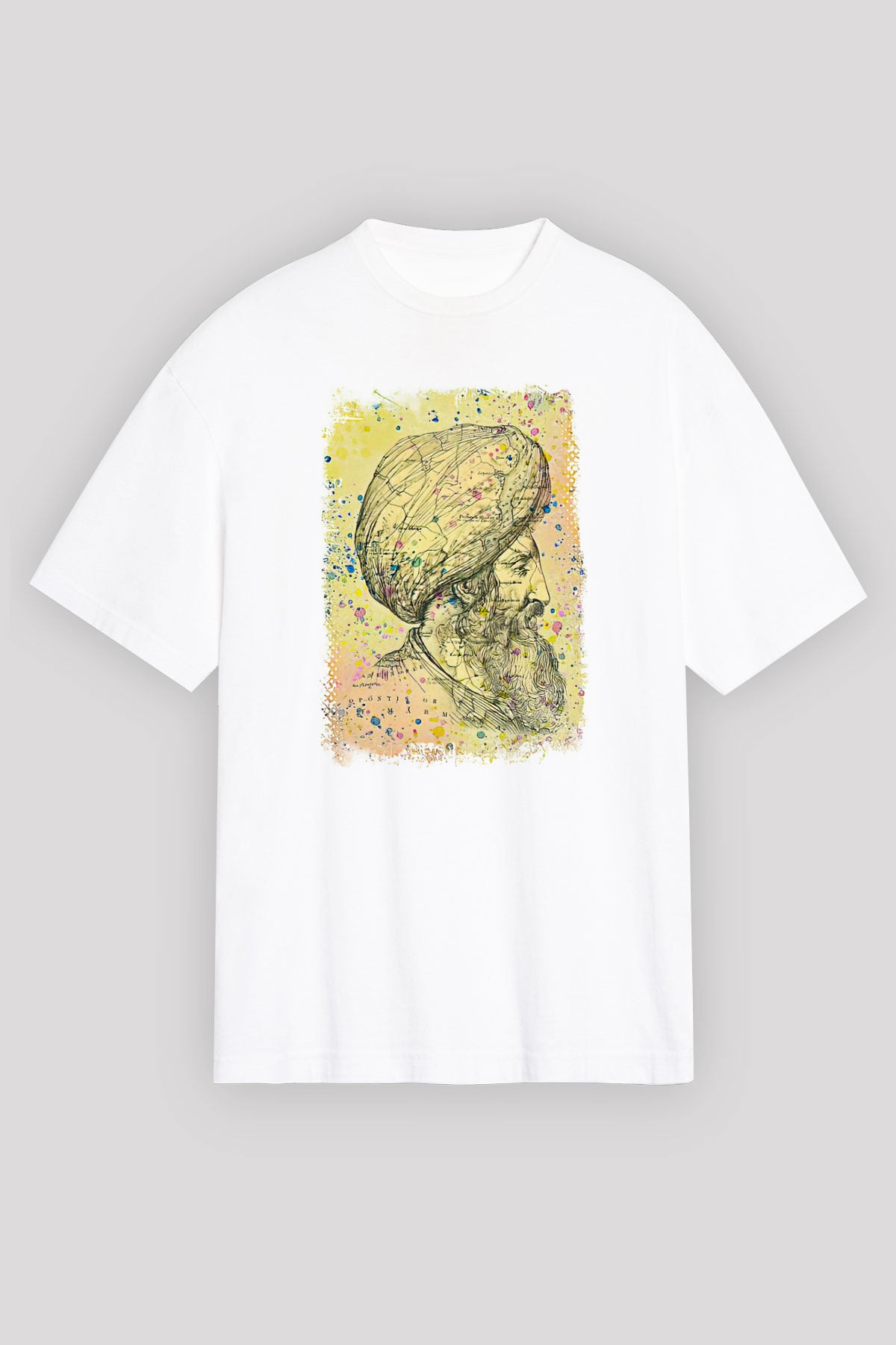 1453 Baskılı Beyaz Unisex Oversize Tişört - Tshirt