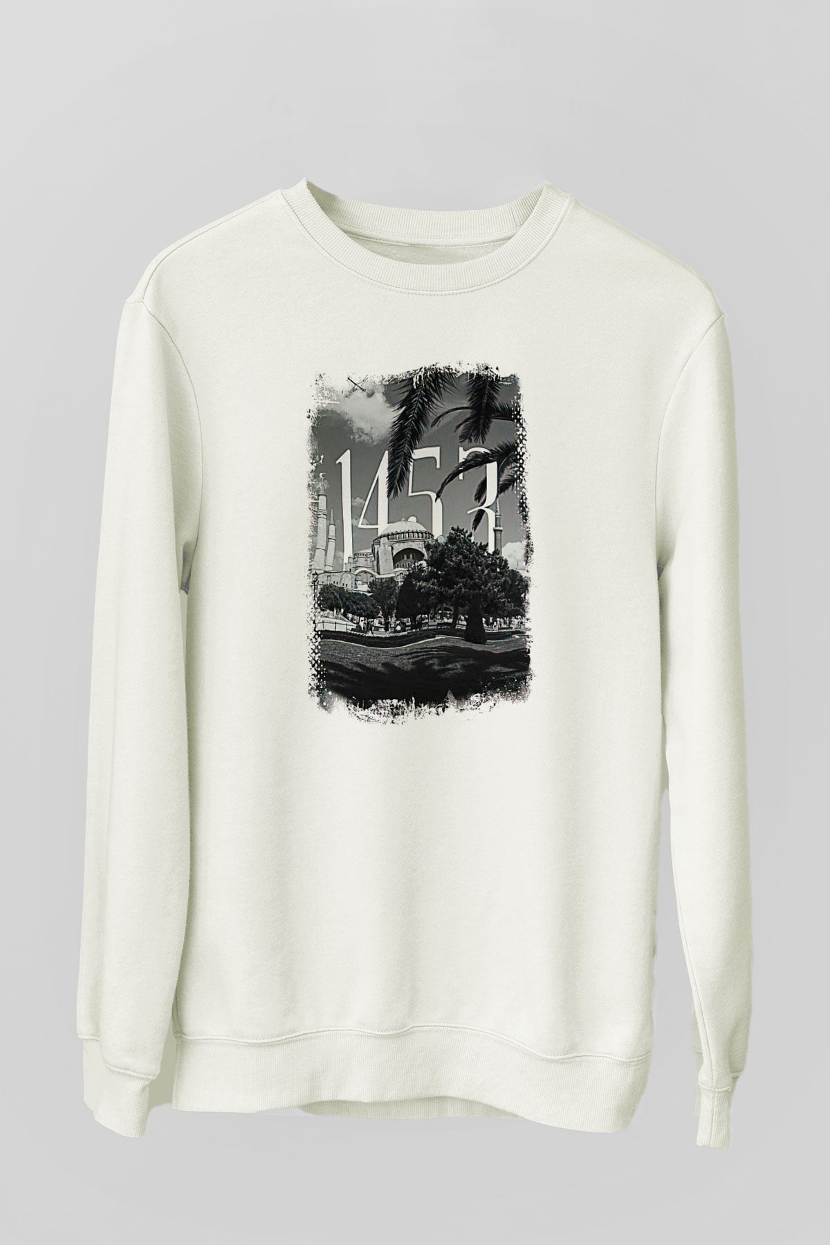 1453 Baskılı Beyaz Unisex Sweatshirt