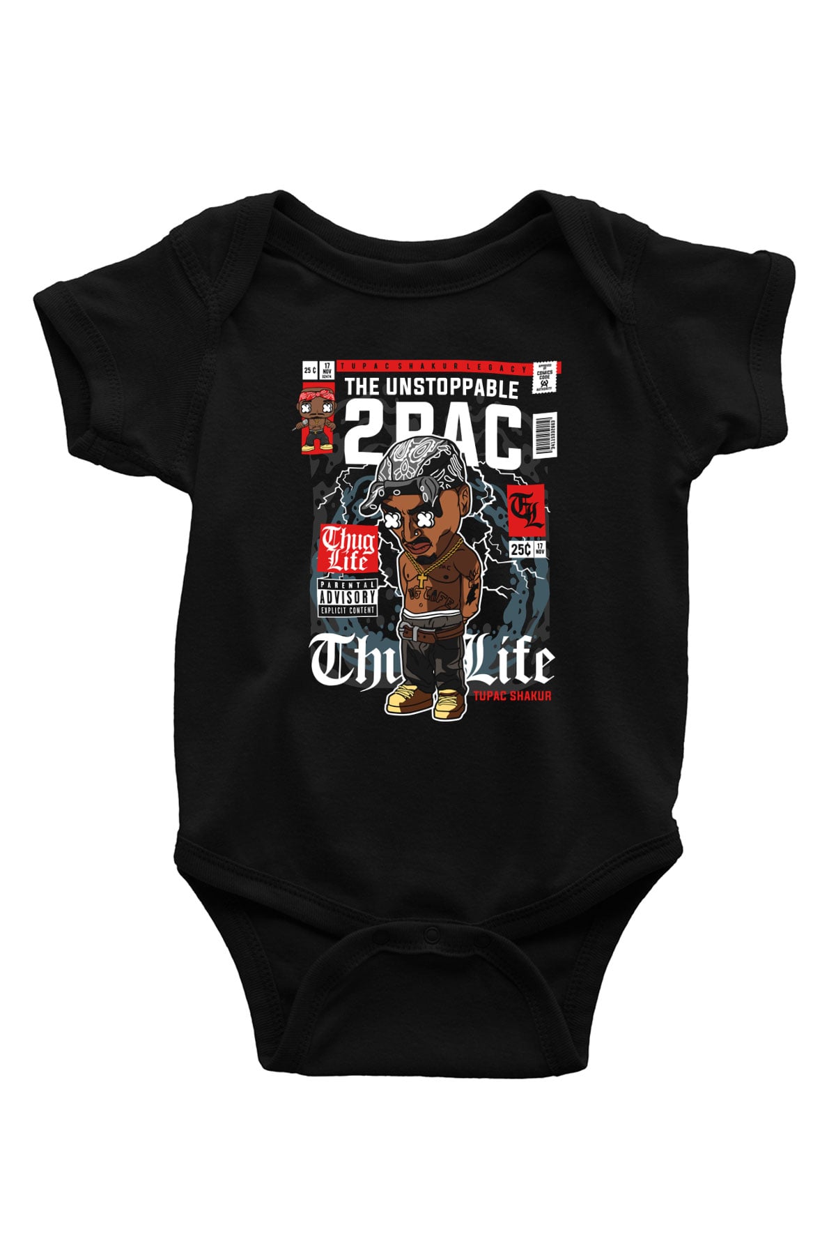 2 Pac Baskılı Unisex Siyah Bebek Body - Zıbın
