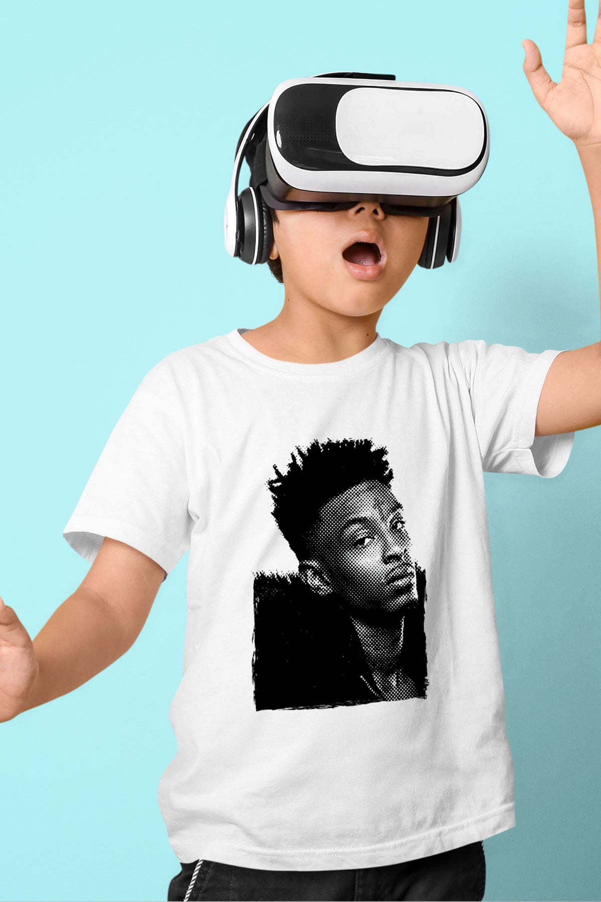 21 Savage Baskılı Beyaz Unisex Beyaz Çocuk Tişört - Tshirt