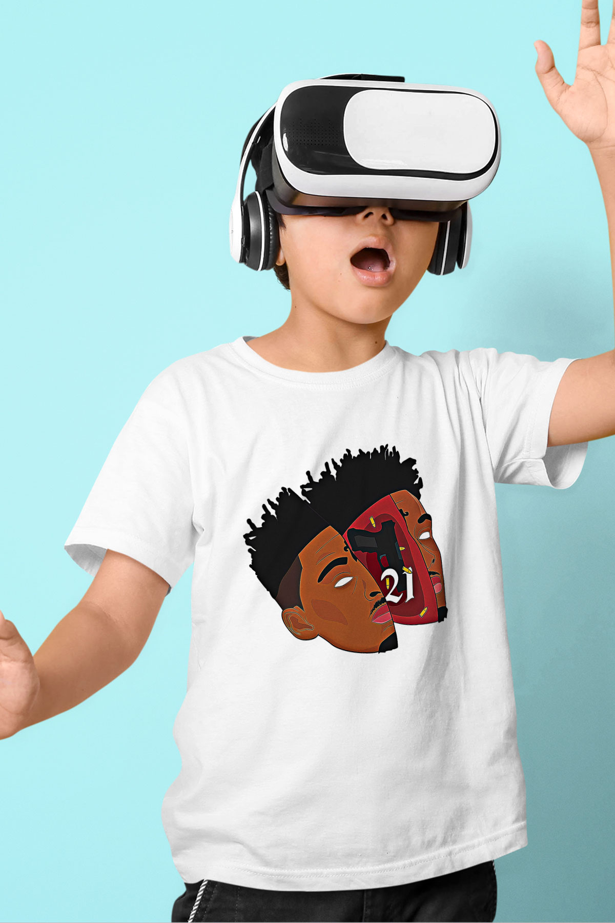 21 Savage Baskılı Beyaz Unisex Beyaz Çocuk Tişört - Tshirt