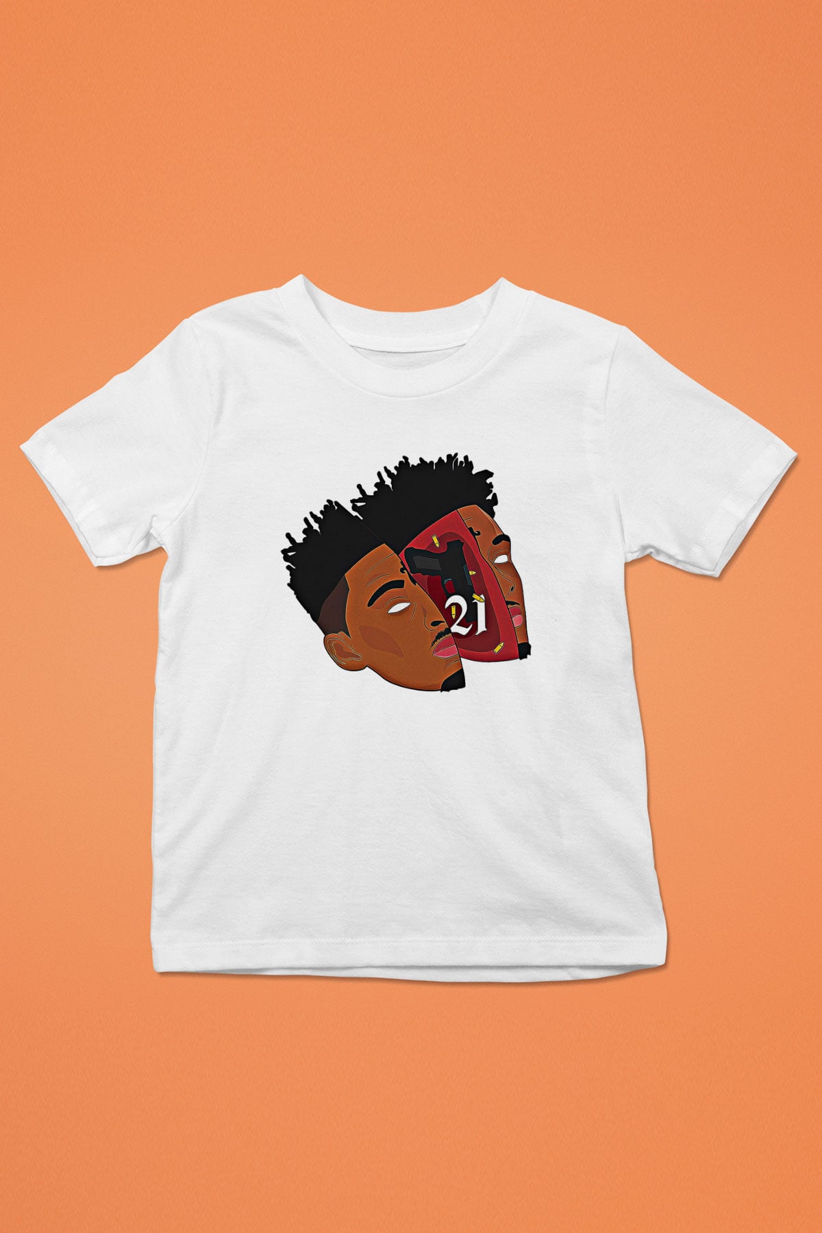 21 Savage Baskılı Beyaz Unisex Beyaz Çocuk Tişört - Tshirt