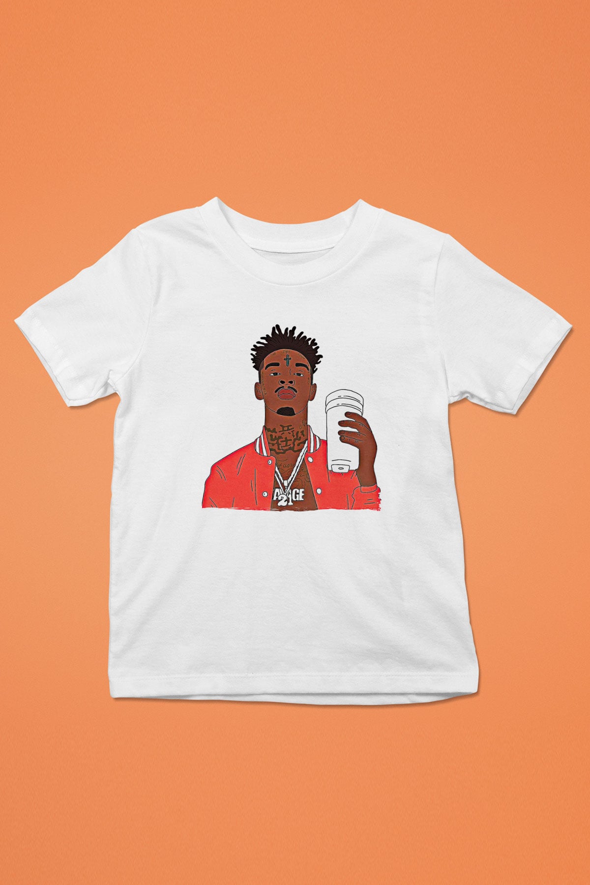 21 Savage Baskılı Beyaz Unisex Beyaz Çocuk Tişört - Tshirt