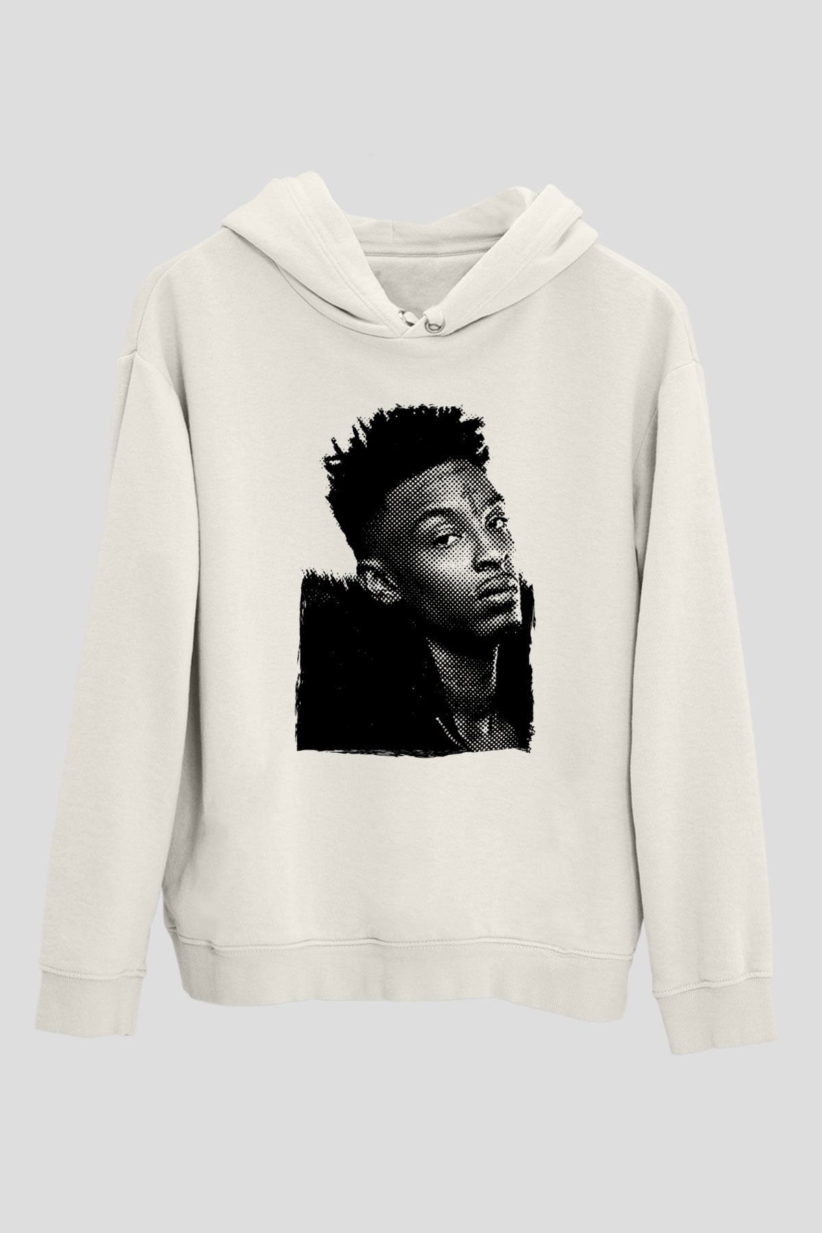 21 Savage Baskılı Beyaz Unisex Kapüşonlu Sweatshirt