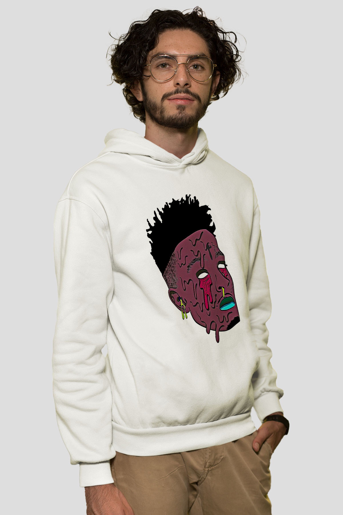 21 Savage Baskılı Beyaz Unisex Kapüşonlu Sweatshirt