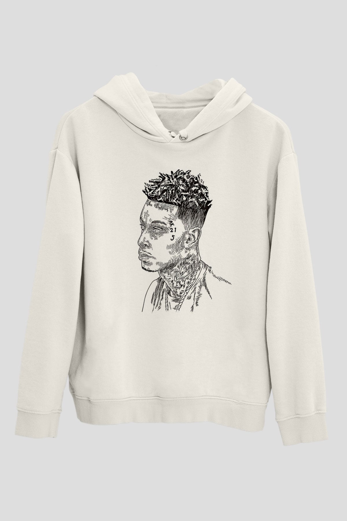 21 Savage Baskılı Beyaz Unisex Kapüşonlu Sweatshirt