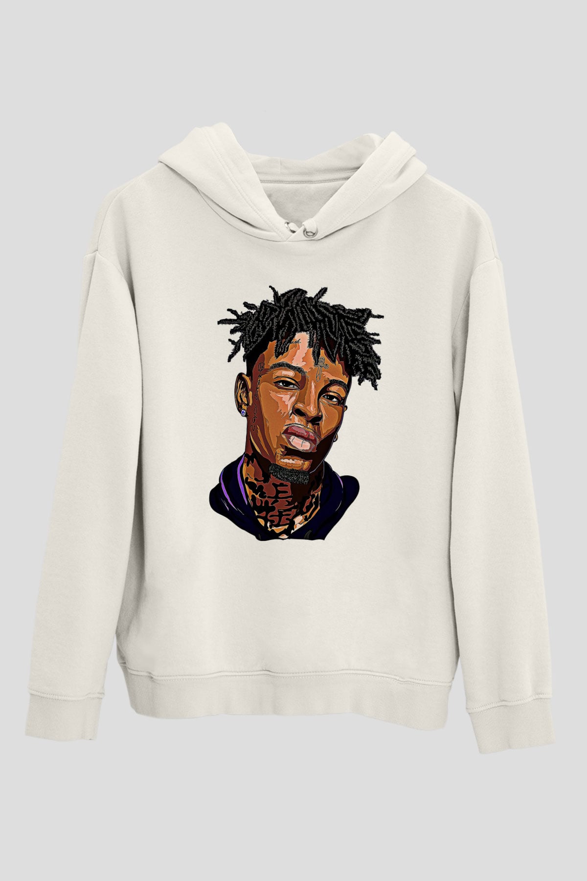 21 Savage Baskılı Beyaz Unisex Kapüşonlu Sweatshirt