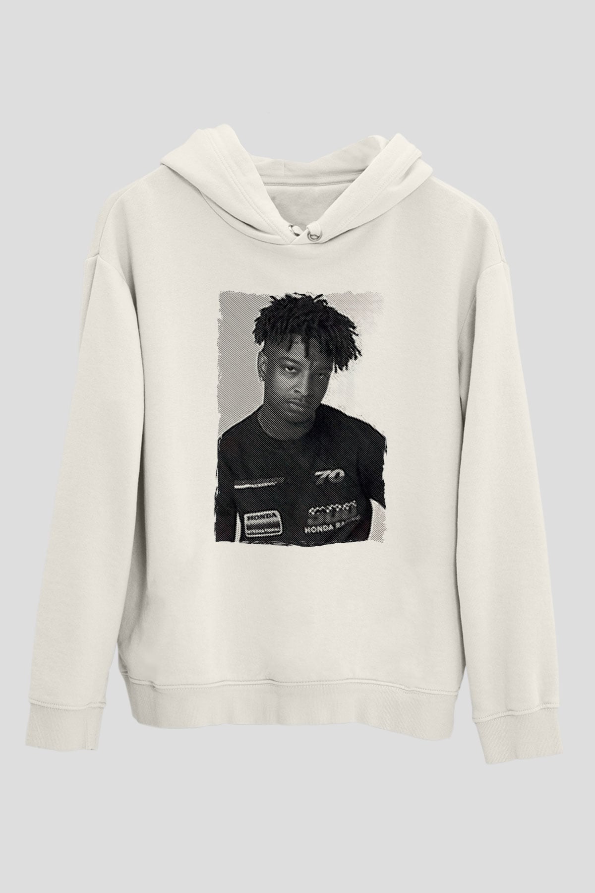 21 Savage Baskılı Beyaz Unisex Kapüşonlu Sweatshirt