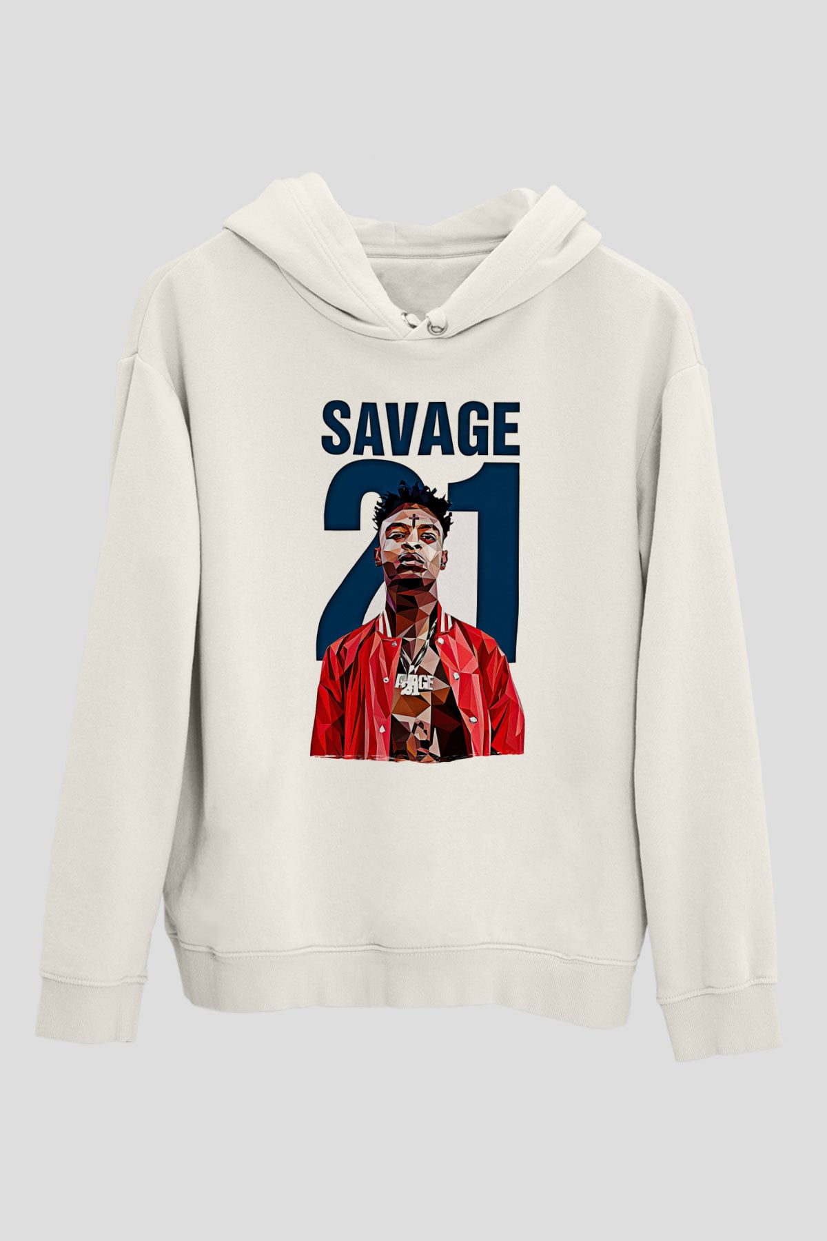 21 Savage Baskılı Beyaz Unisex Kapüşonlu Sweatshirt