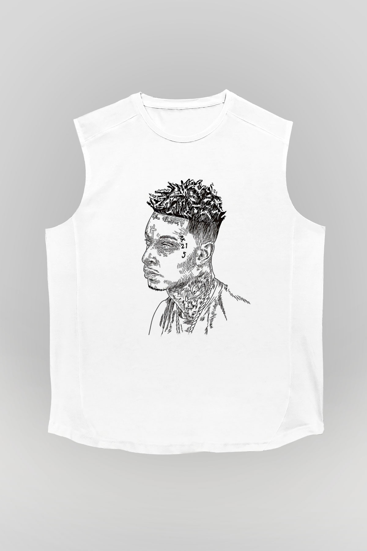 21 Savage Baskılı Beyaz Unisex Kolsuz Tişört - Tshirt