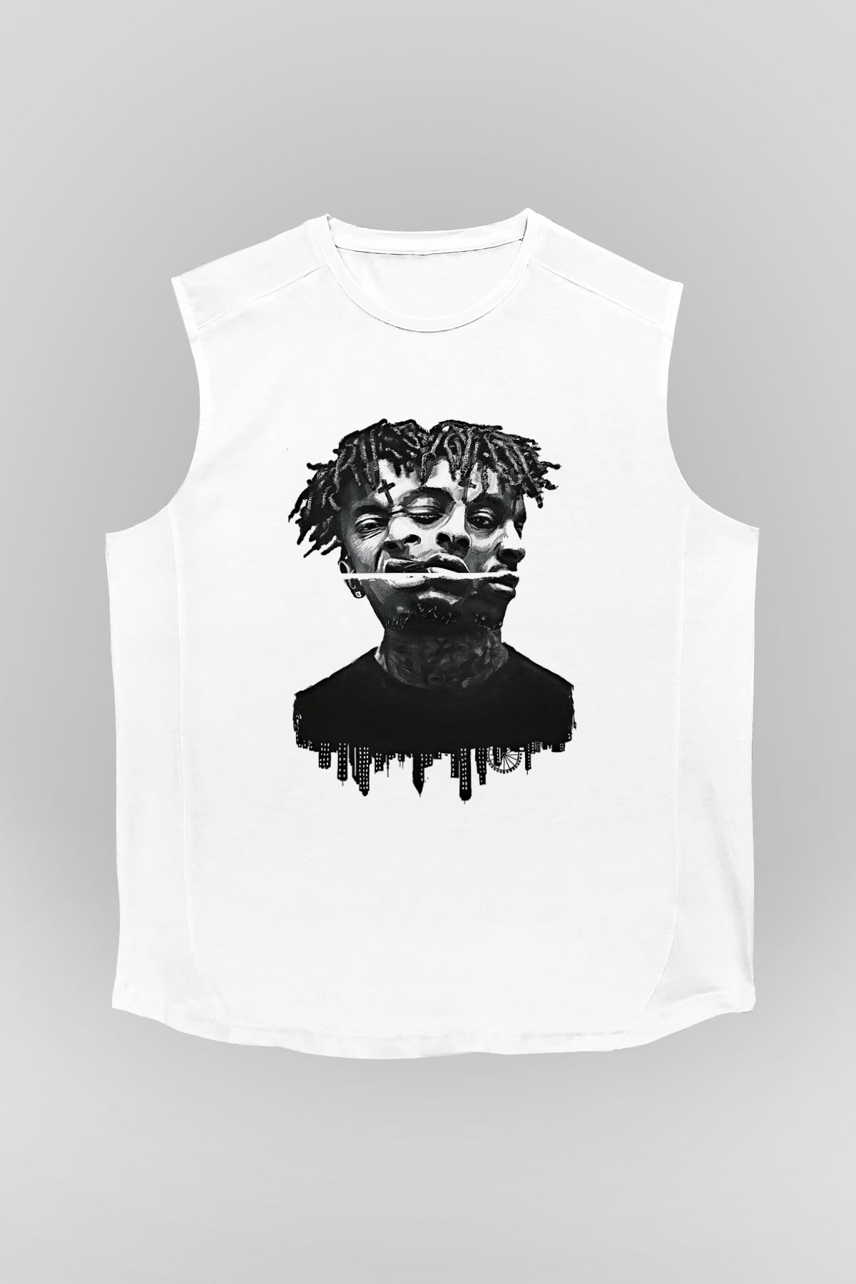 21 Savage Baskılı Beyaz Unisex Kolsuz Tişört - Tshirt