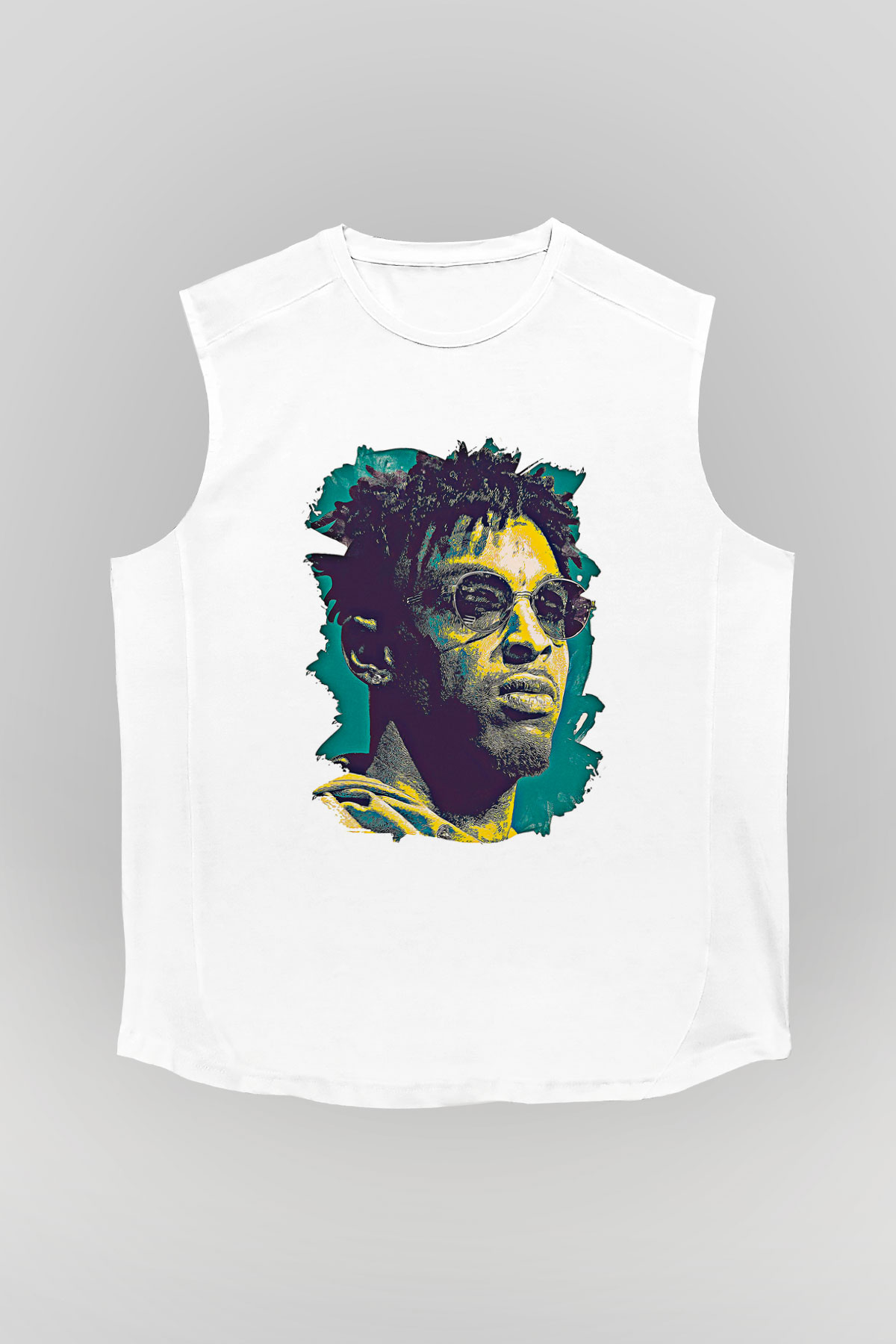 21 Savage Baskılı Beyaz Unisex Kolsuz Tişört - Tshirt
