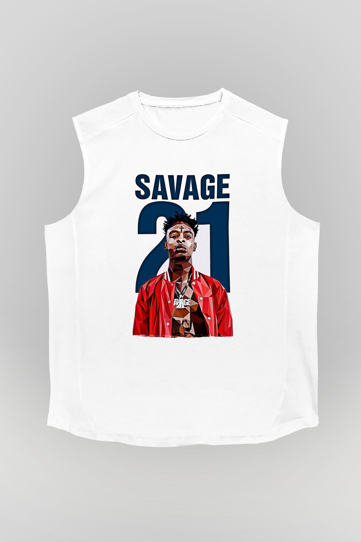 21 Savage Baskılı Beyaz Unisex Kolsuz Tişört - Tshirt