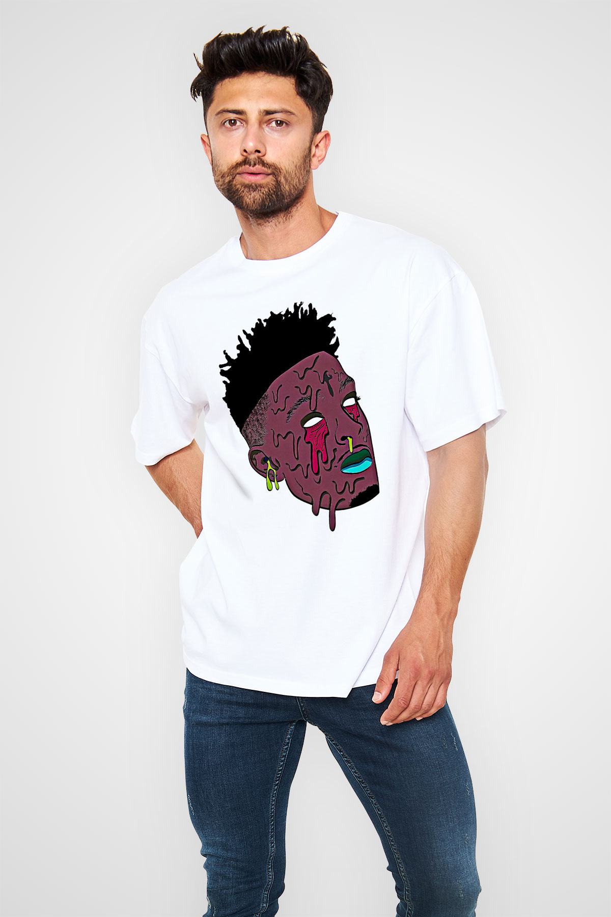 21 Savage Baskılı Beyaz Unisex Oversize Tişört - Tshirt