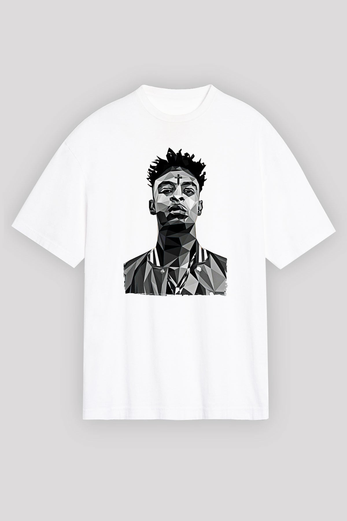 21 Savage Baskılı Beyaz Unisex Oversize Tişört - Tshirt