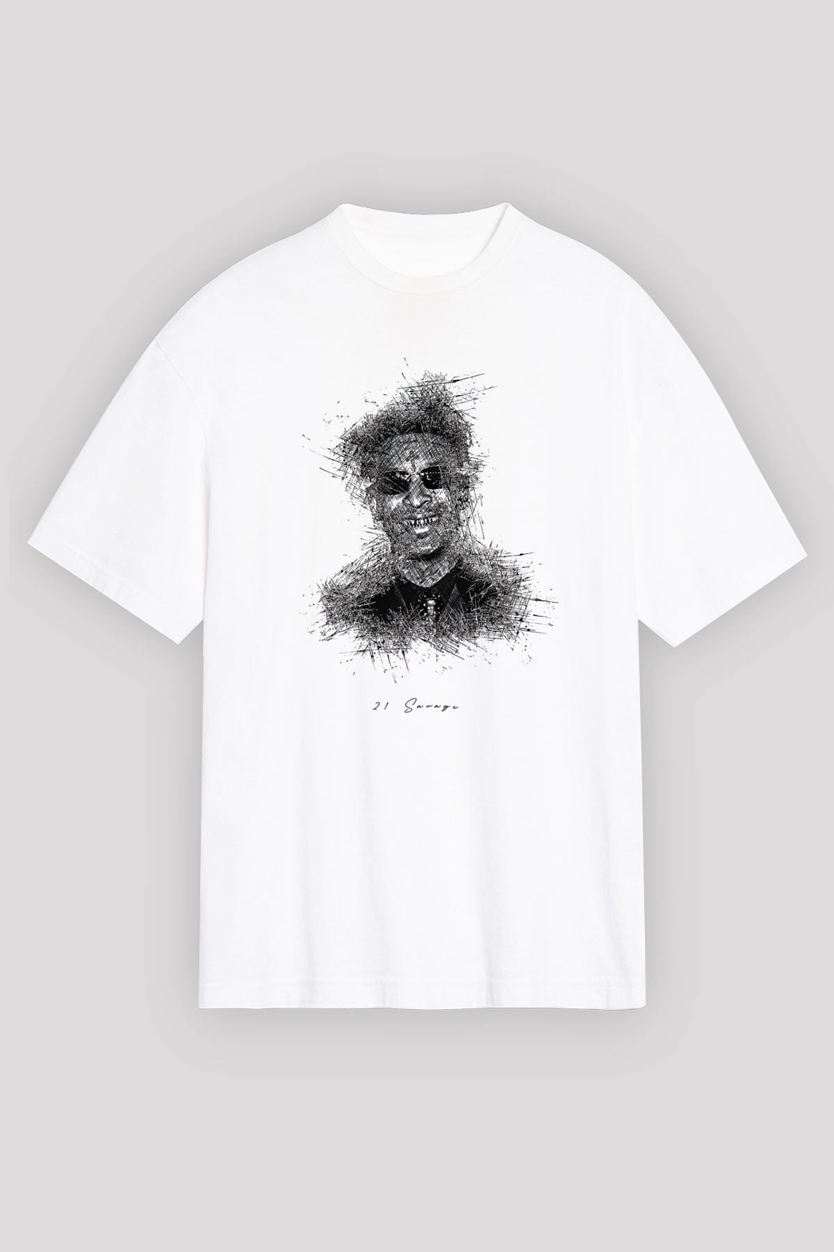 21 Savage Baskılı Beyaz Unisex Oversize Tişört - Tshirt
