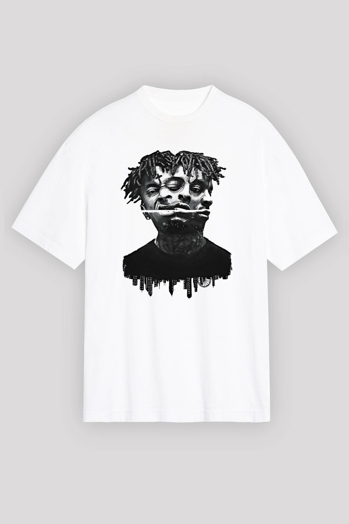 21 Savage Baskılı Beyaz Unisex Oversize Tişört - Tshirt