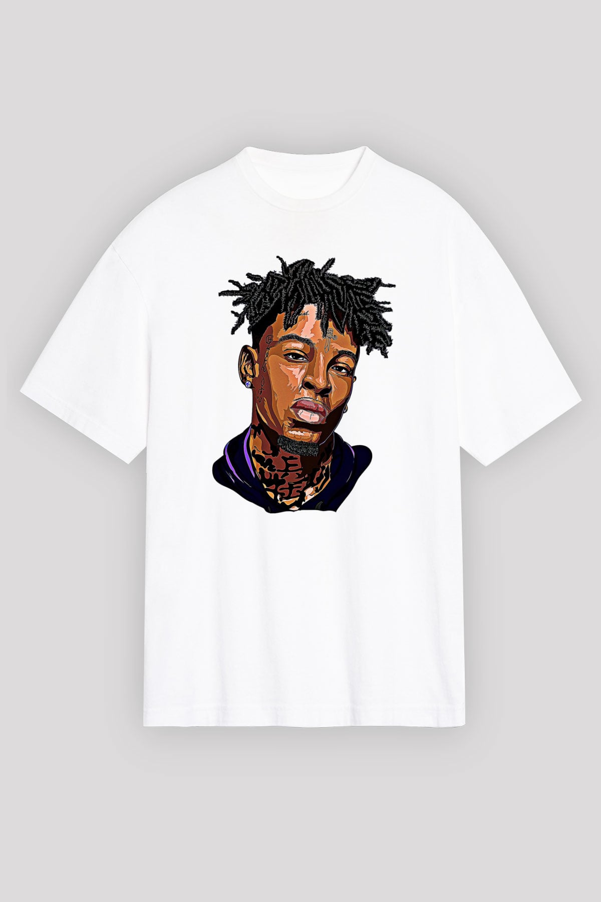 21 Savage Baskılı Beyaz Unisex Oversize Tişört - Tshirt