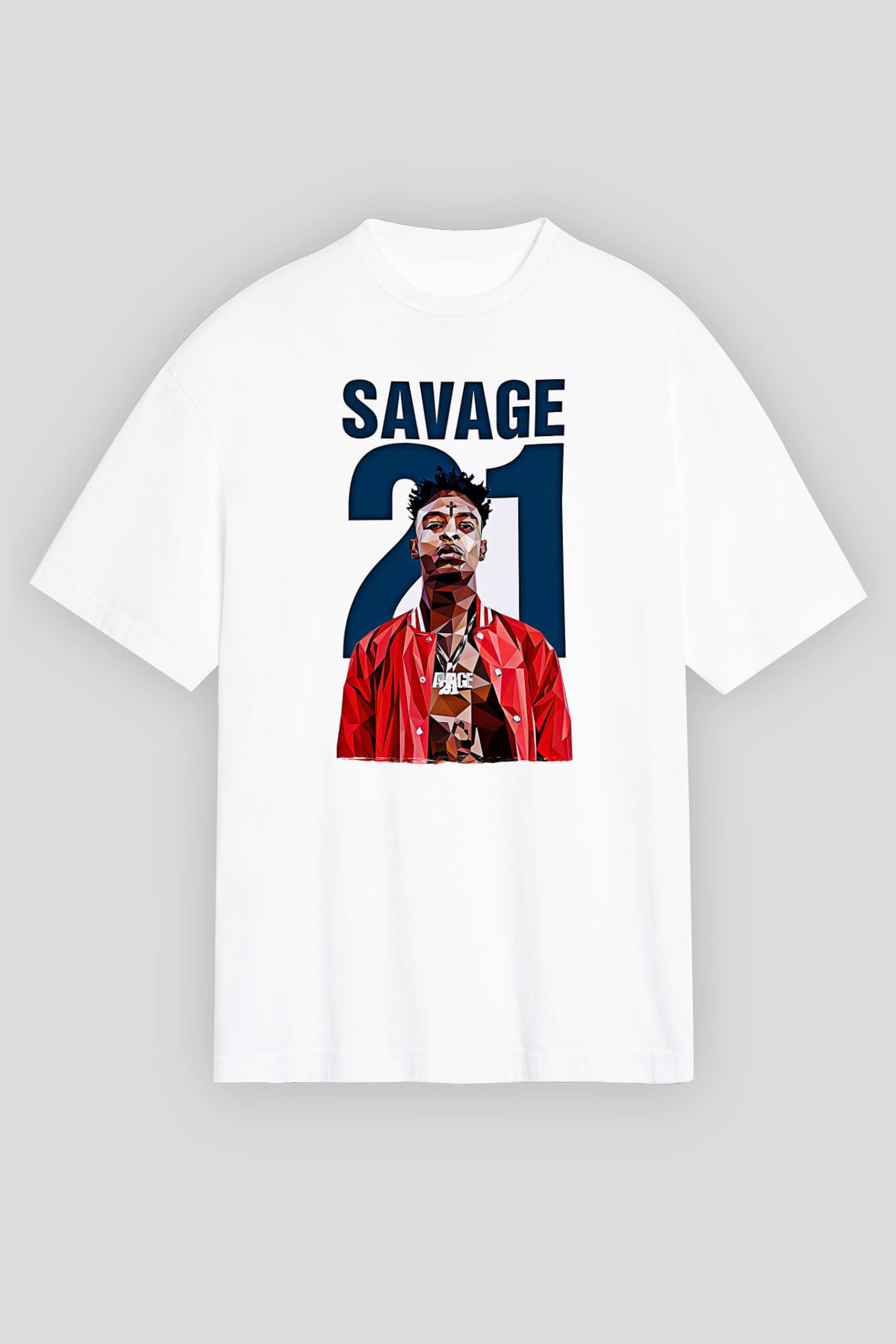 21 Savage Baskılı Beyaz Unisex Oversize Tişört - Tshirt