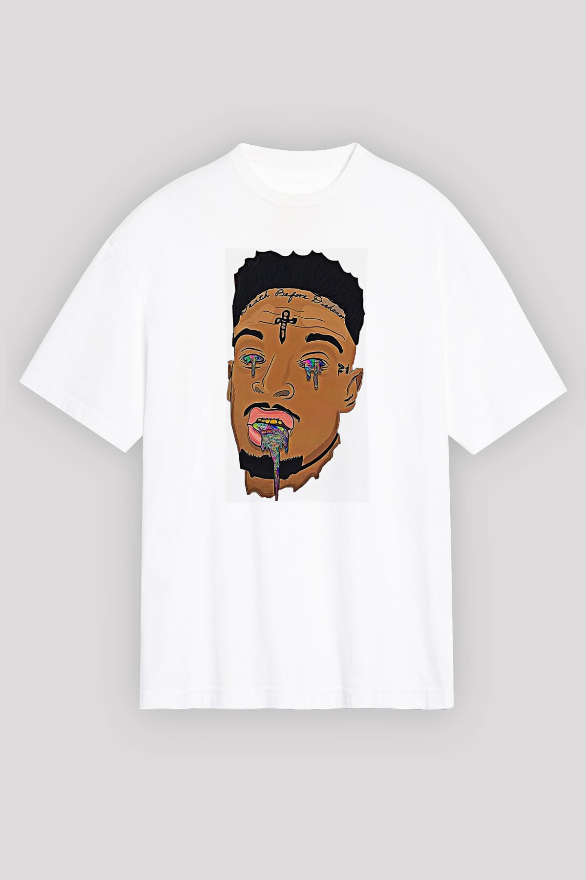 21 Savage Baskılı Beyaz Unisex Oversize Tişört - Tshirt