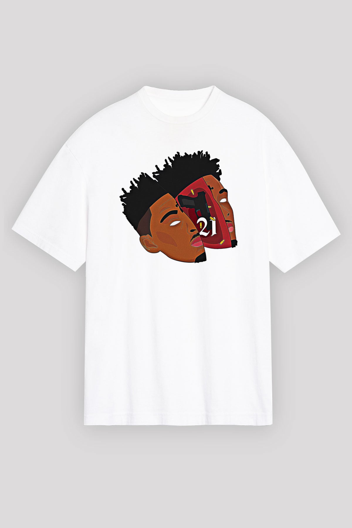 21 Savage Baskılı Beyaz Unisex Oversize Tişört - Tshirt