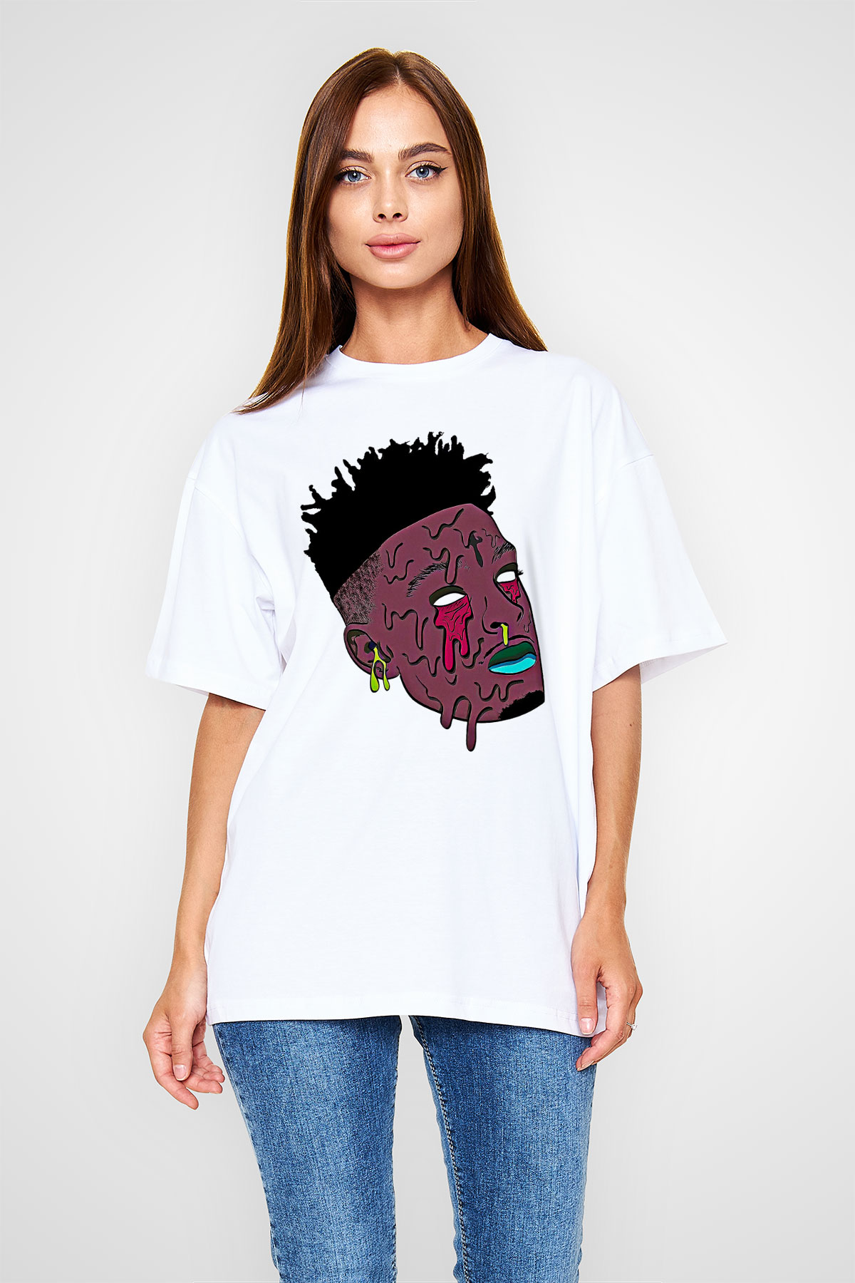 21 Savage Baskılı Beyaz Unisex Oversize Tişört - Tshirt