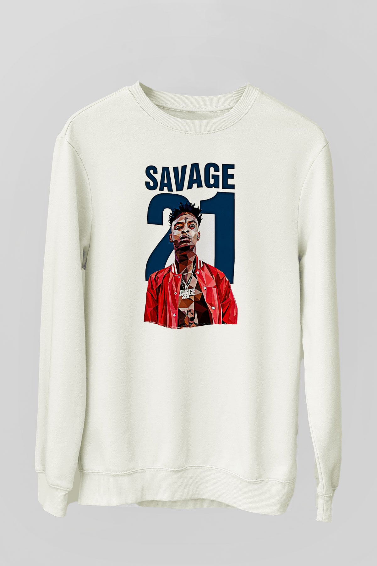 21 Savage Baskılı Beyaz Unisex Sweatshirt