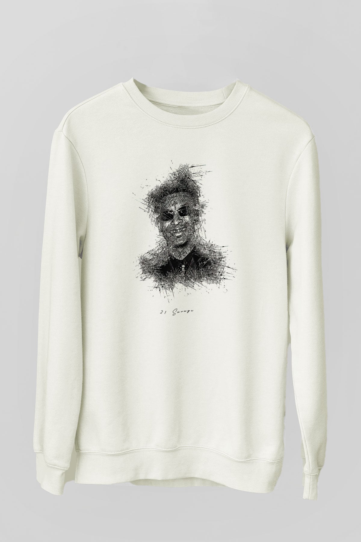 21 Savage Baskılı Beyaz Unisex Sweatshirt