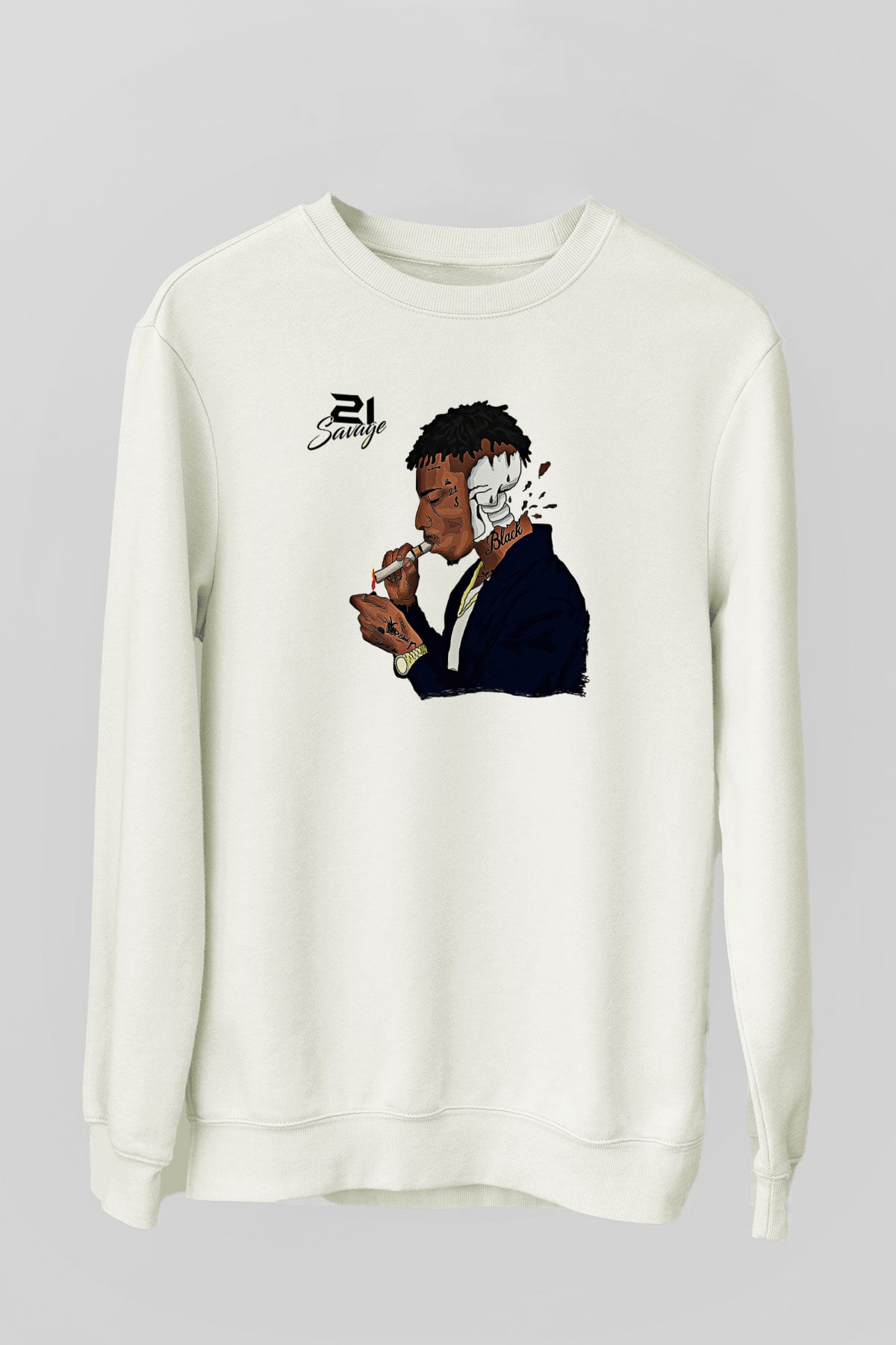 21 Savage Baskılı Beyaz Unisex Sweatshirt