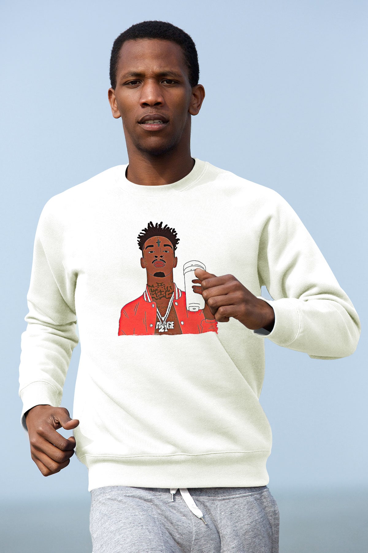 21 Savage Baskılı Beyaz Unisex Sweatshirt