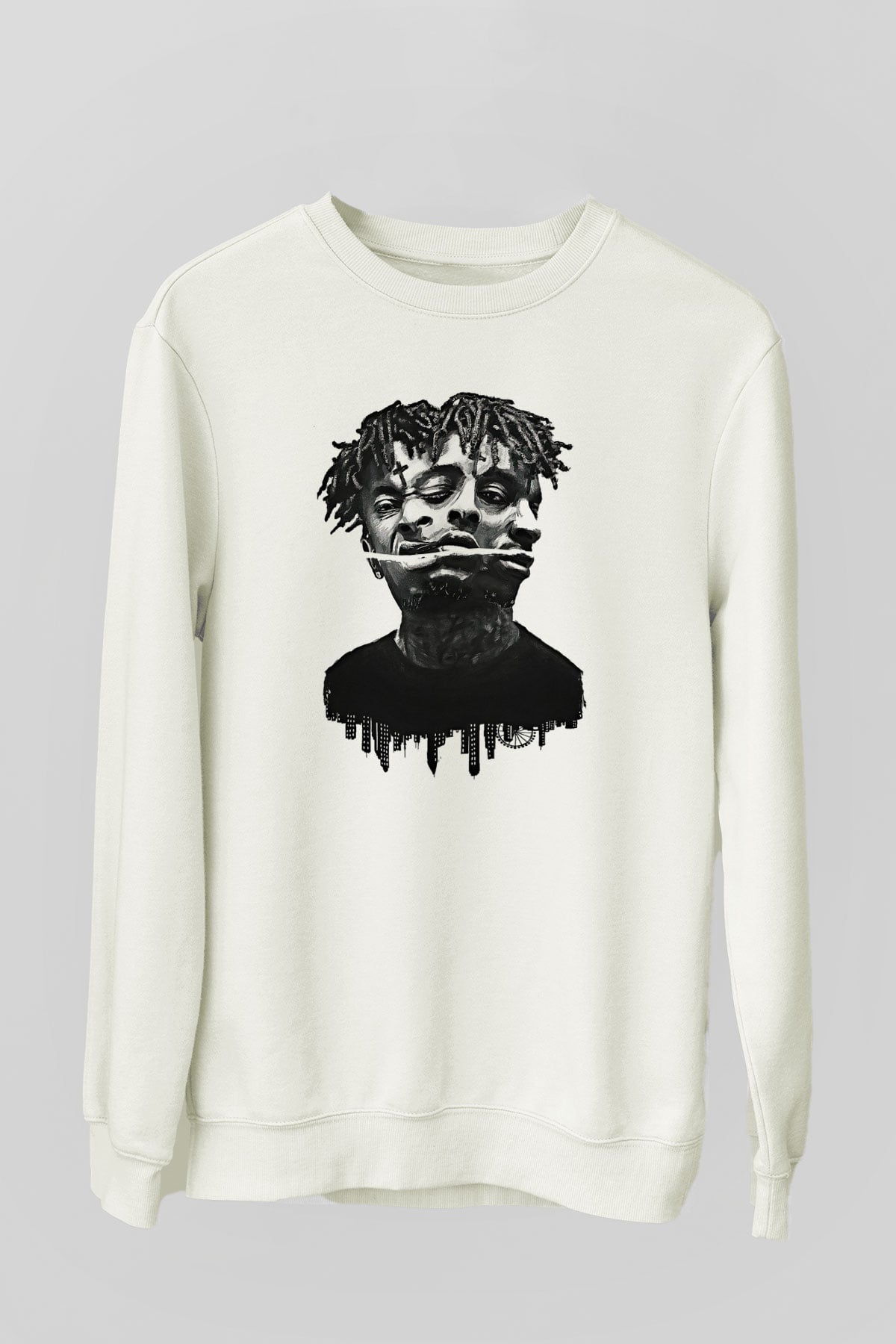 21 Savage Baskılı Beyaz Unisex Sweatshirt