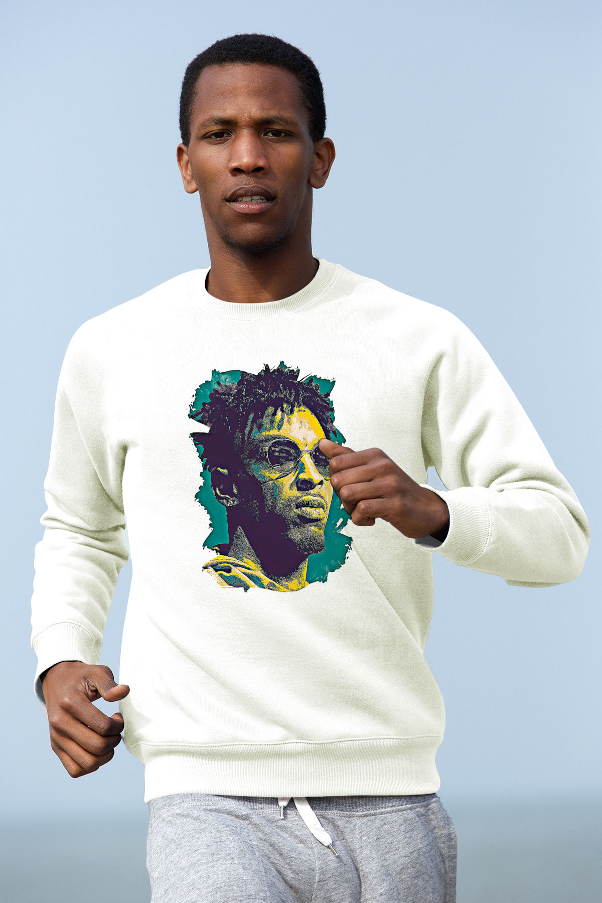 21 Savage Baskılı Beyaz Unisex Sweatshirt