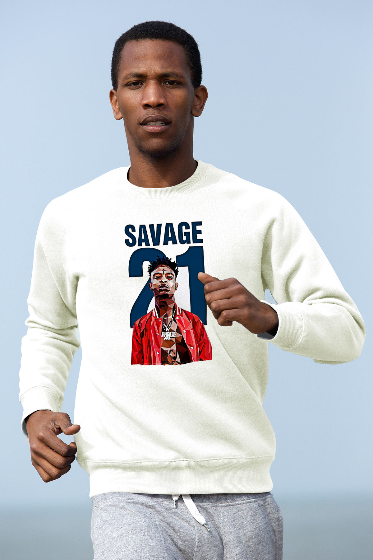 21 Savage Baskılı Beyaz Unisex Sweatshirt