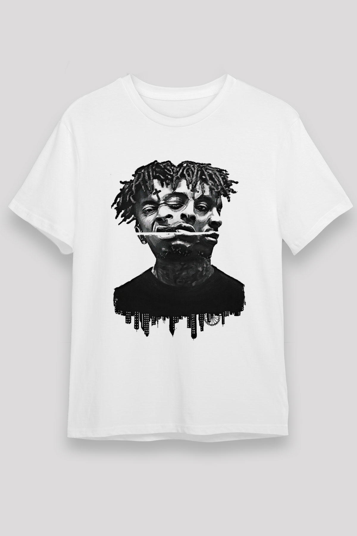 21 Savage Baskılı Unisex Beyaz Tişört - Tshirt