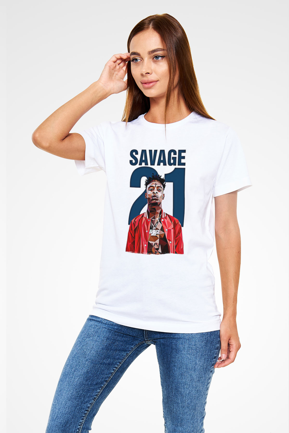 21 Savage Baskılı Unisex Beyaz Tişört - Tshirt