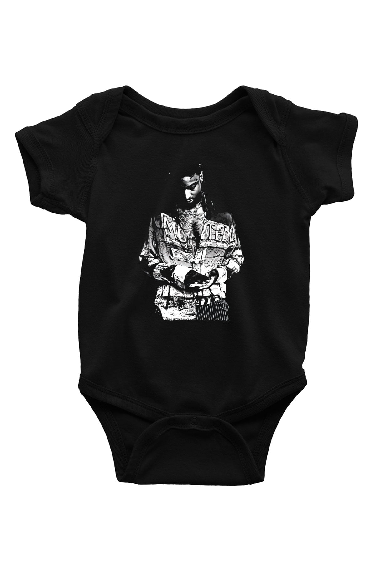 21 Savage Baskılı Unisex Siyah Bebek Body - Zıbın