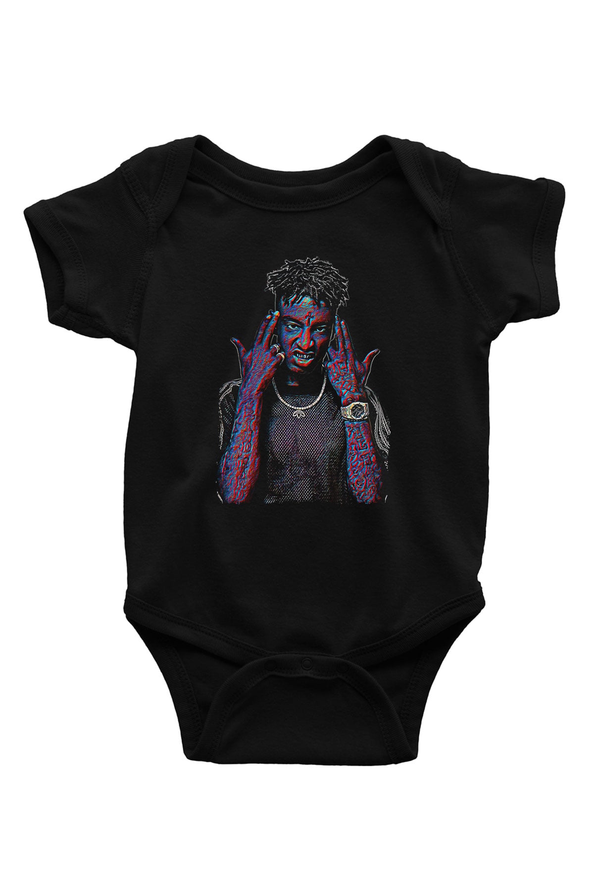 21 Savage Baskılı Unisex Siyah Bebek Body - Zıbın