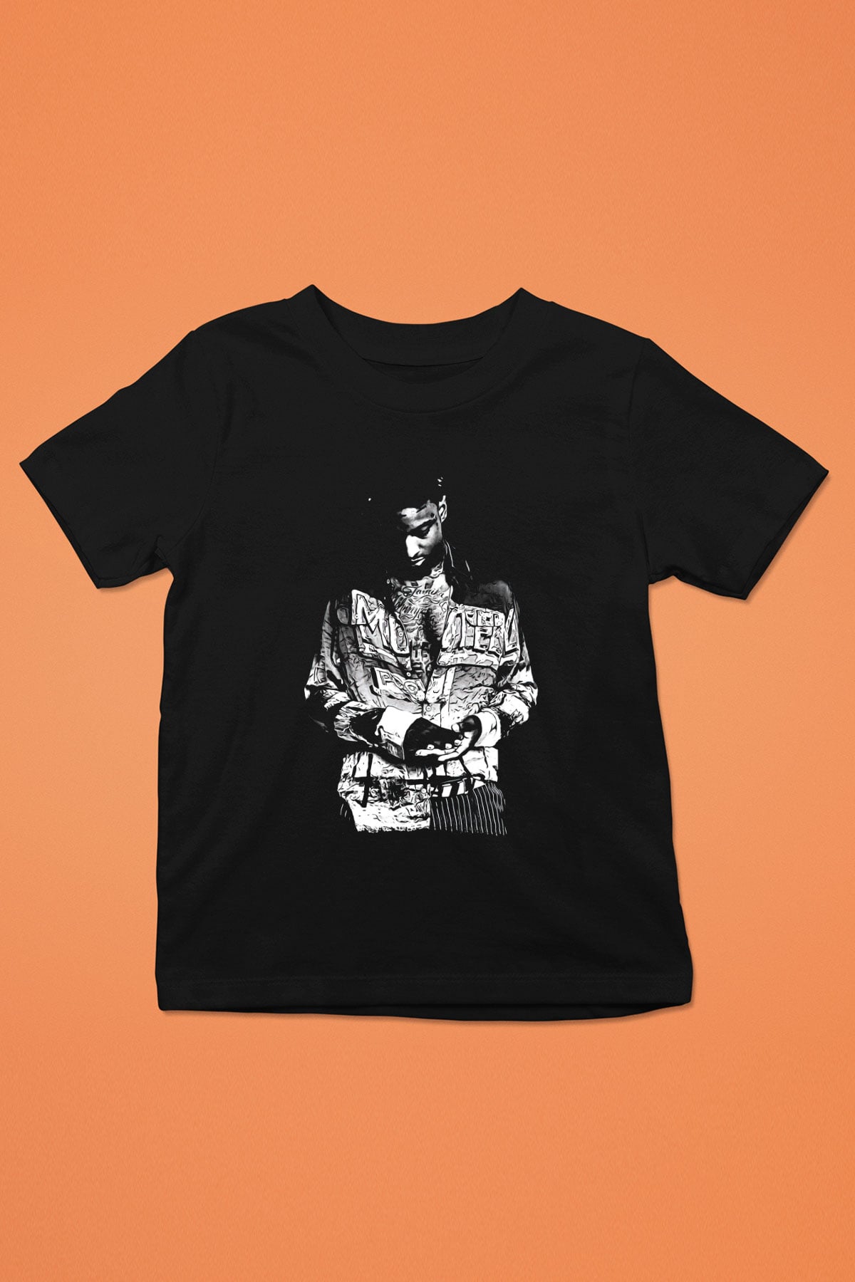 21 Savage Baskılı Unisex Siyah Çocuk Tişört - Tshirt