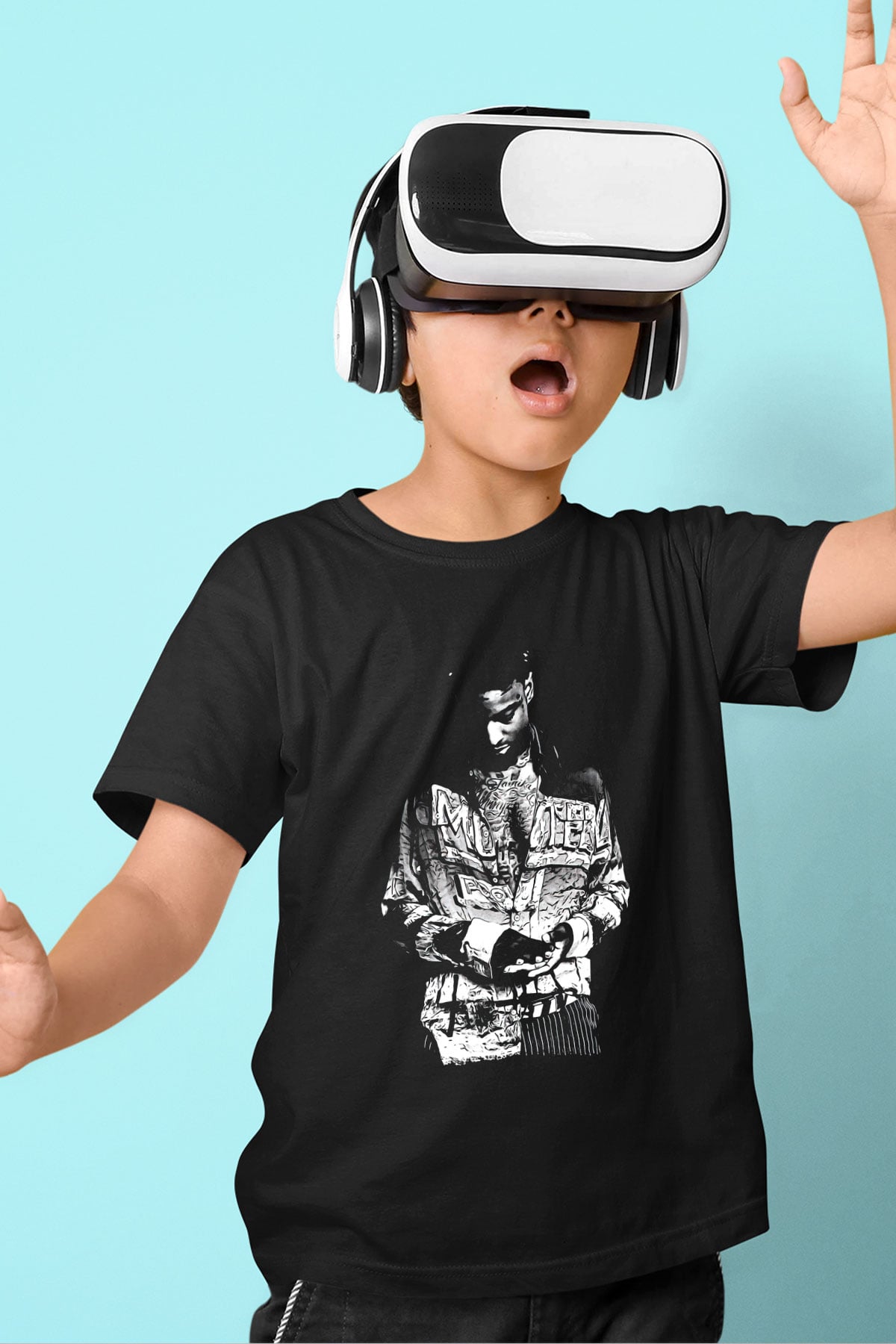 21 Savage Baskılı Unisex Siyah Çocuk Tişört - Tshirt