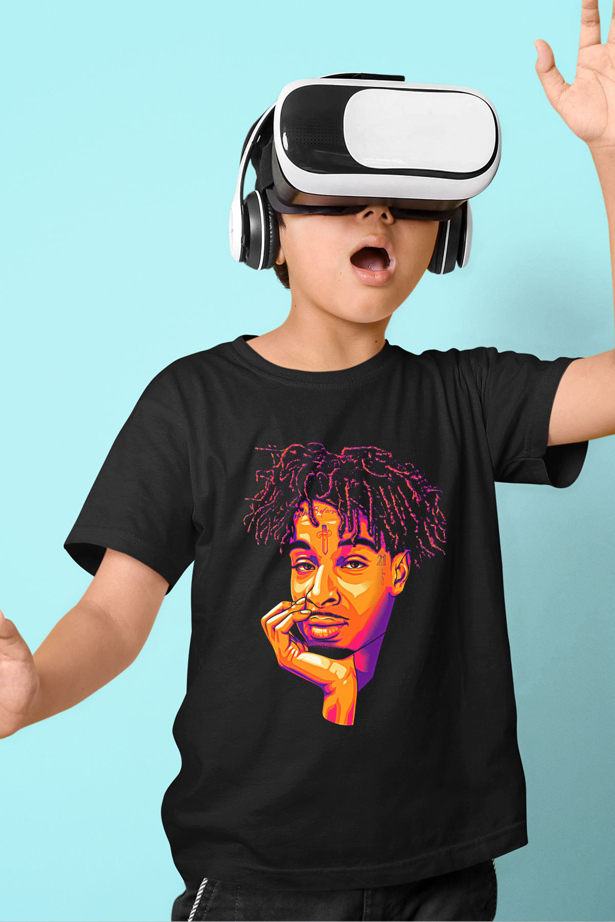 21 Savage Baskılı Unisex Siyah Çocuk Tişört - Tshirt